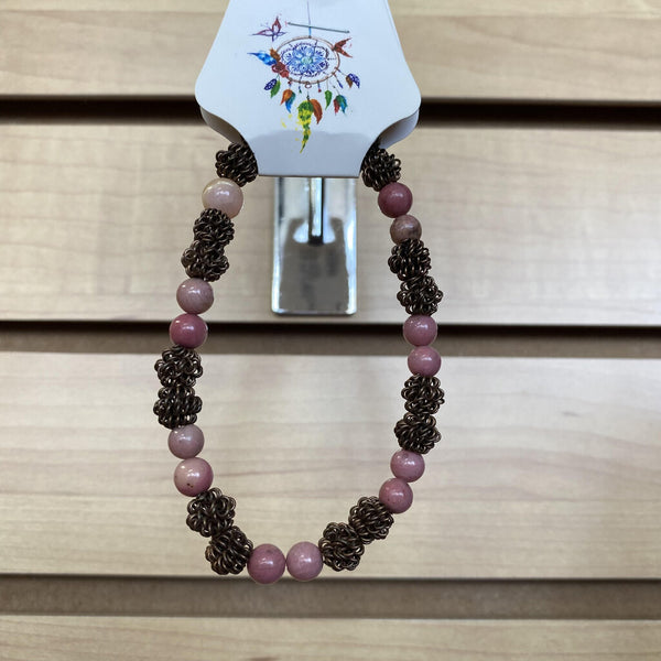 RFH #15 Copper Rudraksha, Rhodonite, Pink Opal Bracelet