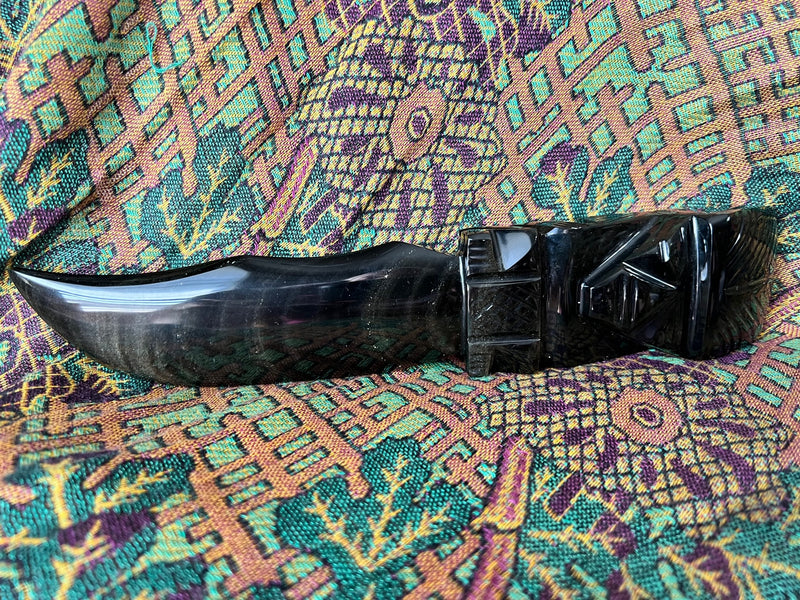 10" Goldsheen Obsidian Athame Carved Knife - Dagger For Ceremonies, Rituals and Magick Spellcasting